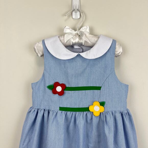 Florence Eiseman Junior Cord Dress with Flowers Blue 4T NWT - Picture 2 of 9